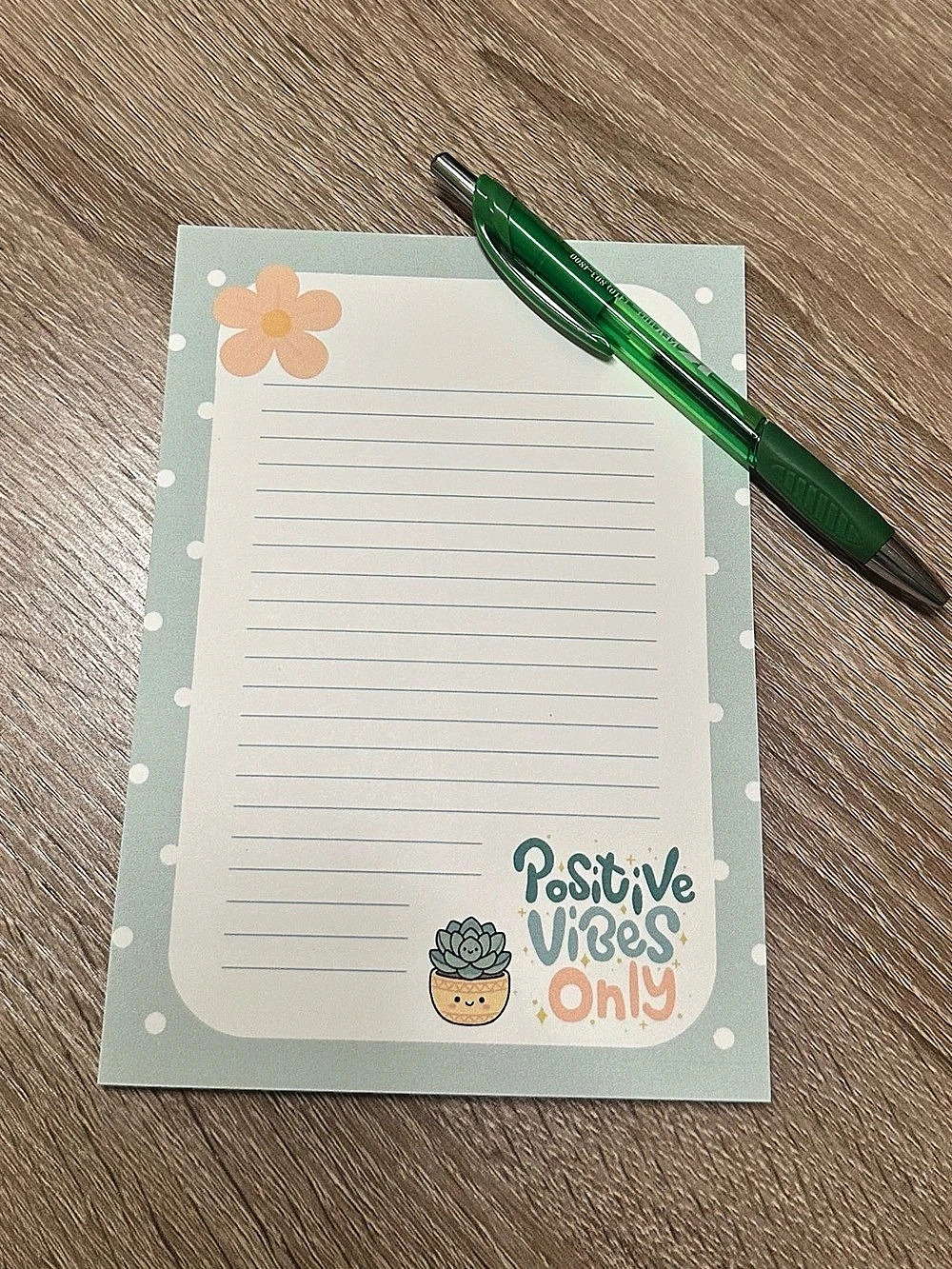 Positive Vibes Only Notepad Green & White